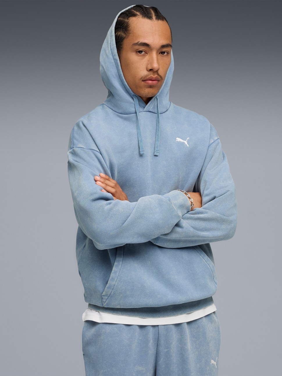 Толстовка чоловіча Puma ESS ELEVATED Wash Hoodie блакитна 68804934 — фото 2
