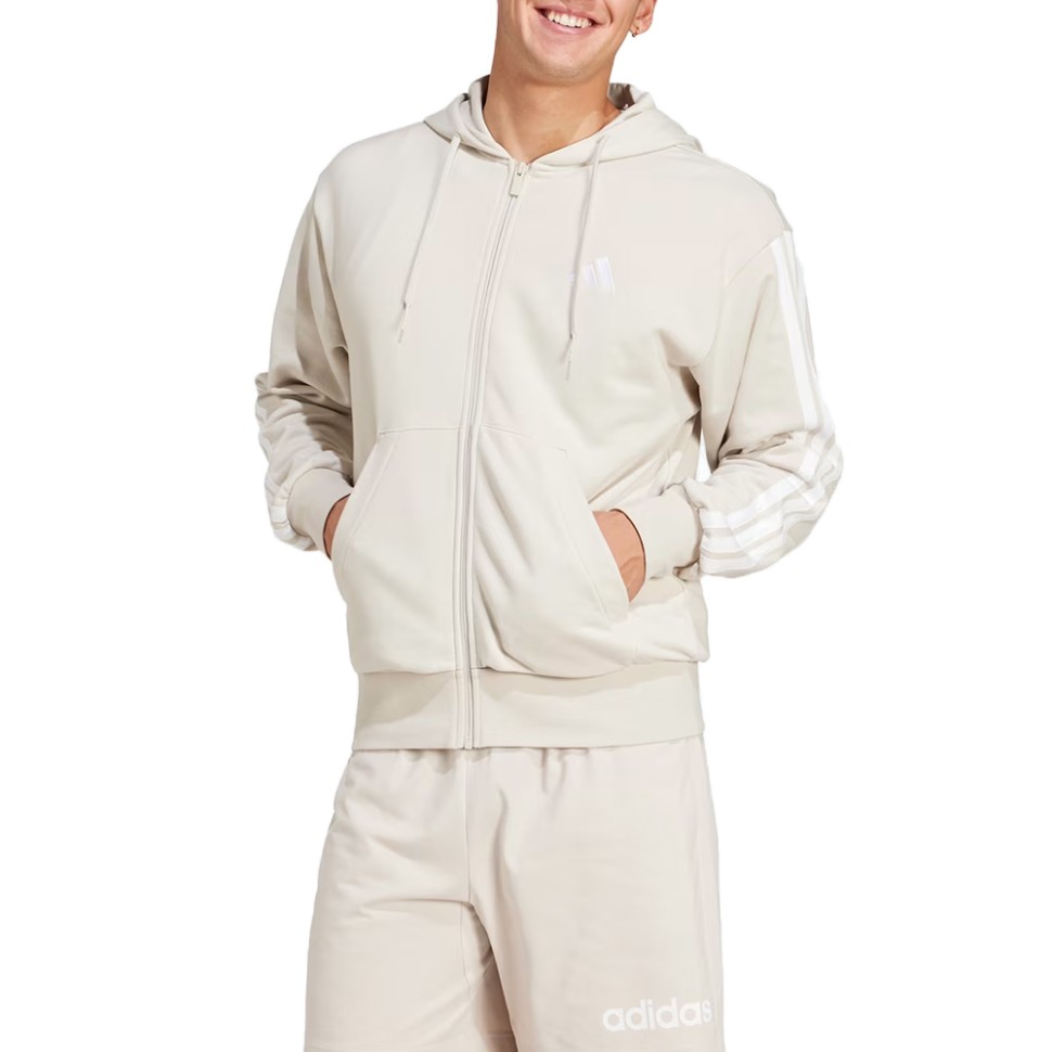 Толстовка мужская Adidas M 3S FT FZ HD бежевая JE6340 — Sport City Толстовка мужская Adidas M 3S FT FZ HD бежевая JE6340