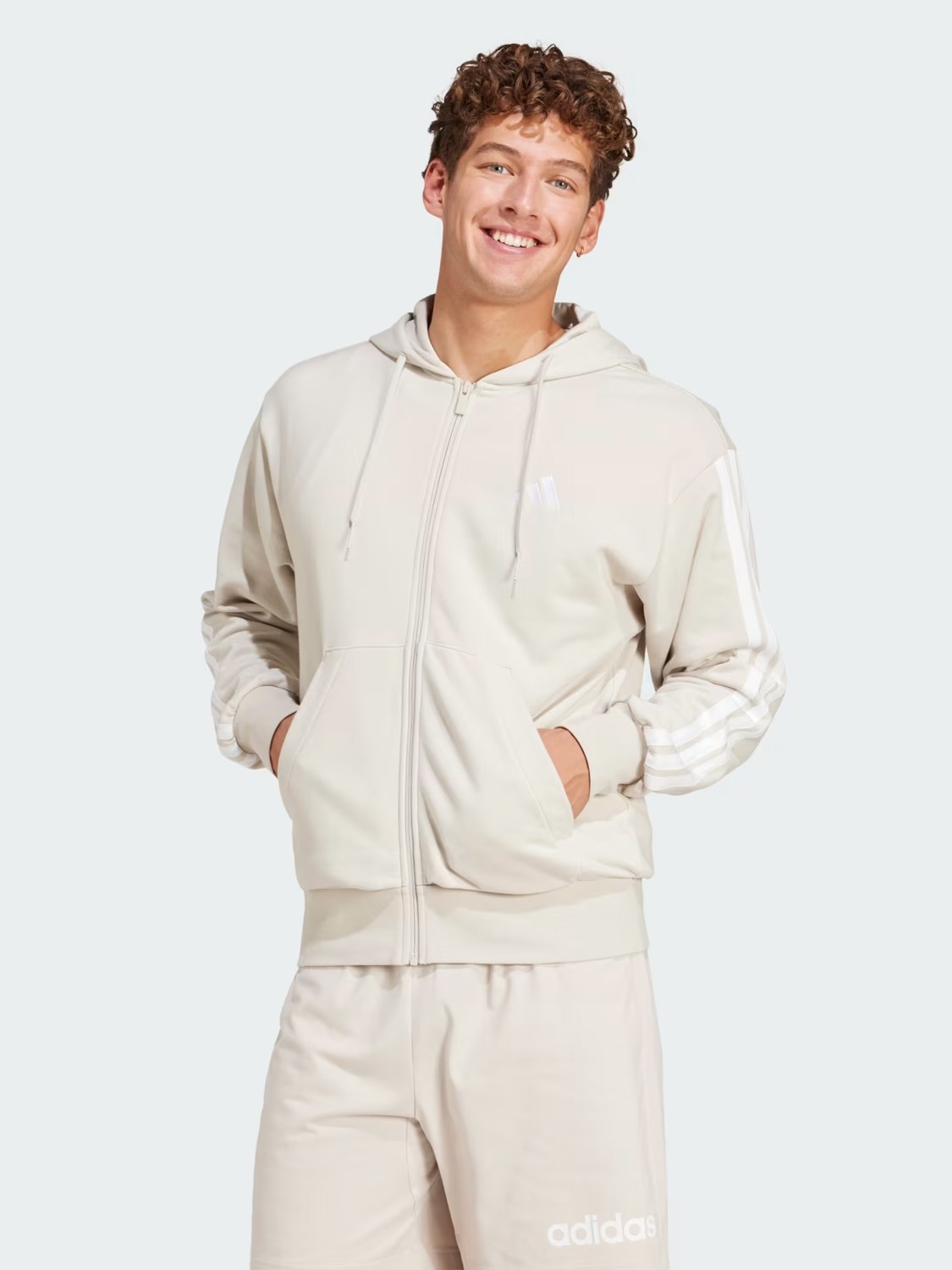 Толстовка мужская Adidas M 3S FT FZ HD бежевая JE6340 изображение 2