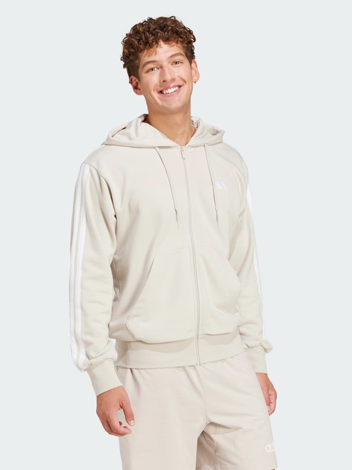 Толстовка мужская Adidas M 3S FT FZ HD бежевая JE6340 изображение 4