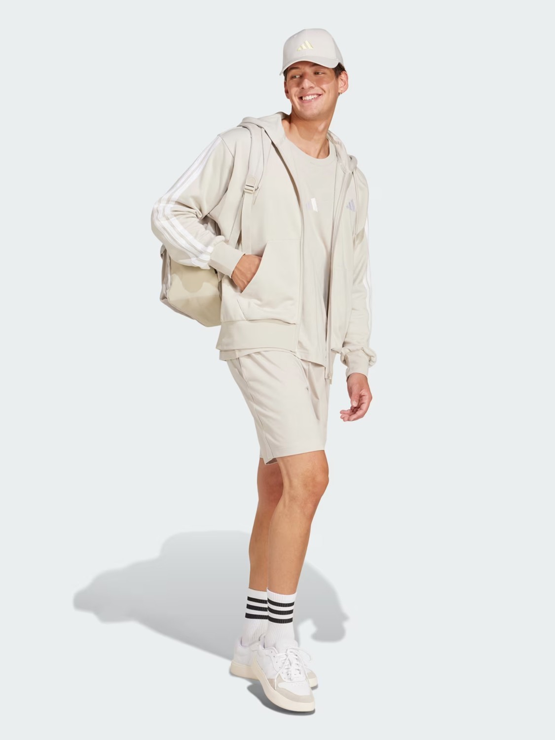 Толстовка мужская Adidas M 3S FT FZ HD бежевая JE6340 изображение 5