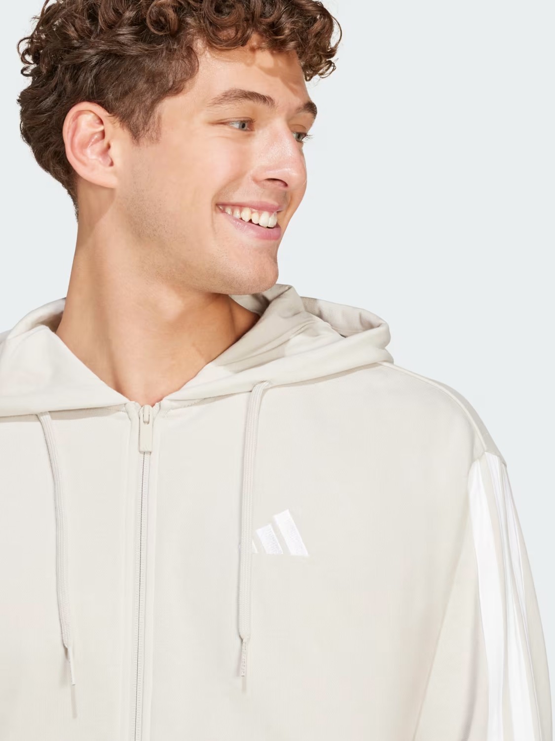 Толстовка мужская Adidas M 3S FT FZ HD бежевая JE6340 изображение 6