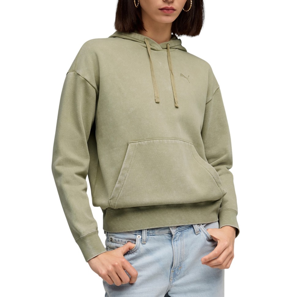 Толстовка жіноча Puma ESS ELEVATED Wash Hoodie оливкова 68810382 — фото 1