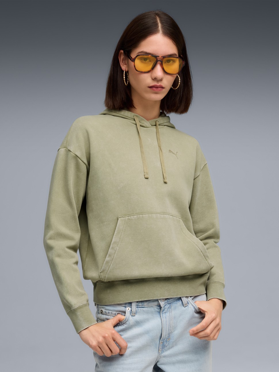 Толстовка жіноча Puma ESS ELEVATED Wash Hoodie оливкова 68810382 — фото 2