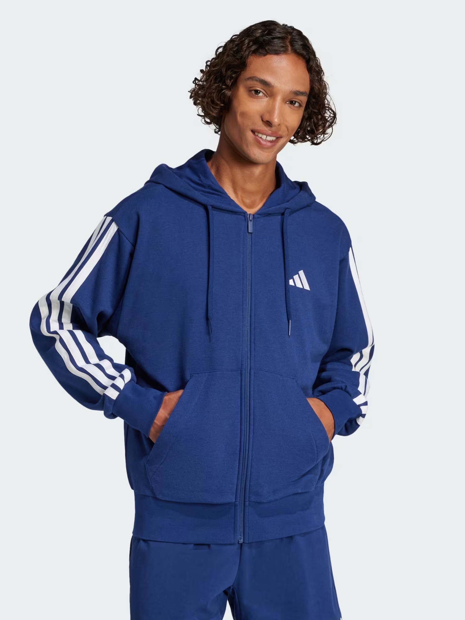 Толстовка чоловіча Adidas M 3S FT FZ HD синя JE6341 изображение 2