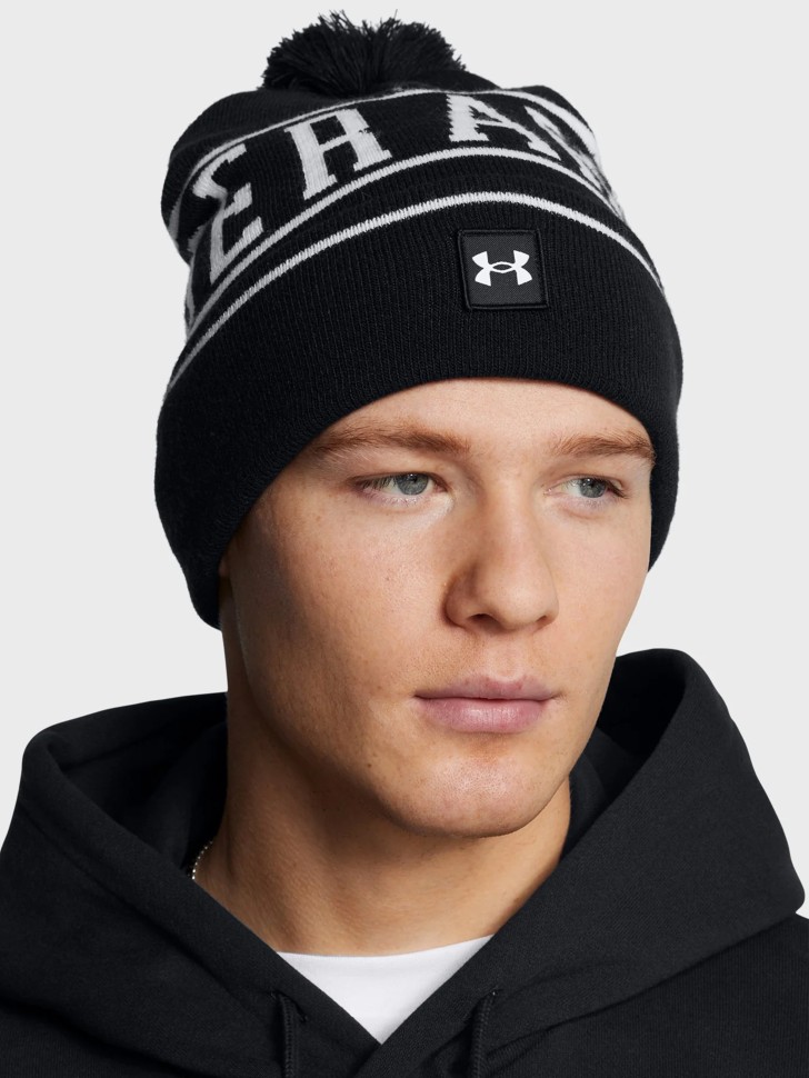 Шапка чоловіча Under Armour M Halftime Pom Beanie чорна 1386634-001 изображение 2