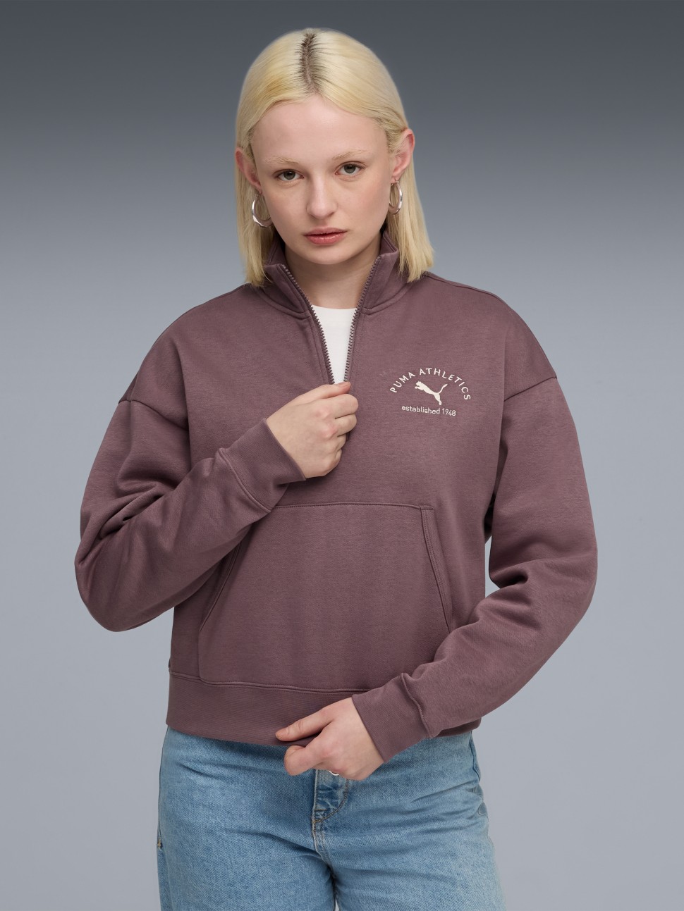 Толстовка жіноча Puma CLASS Half-Zip Crew фіолетова 68813888 — фото 2
