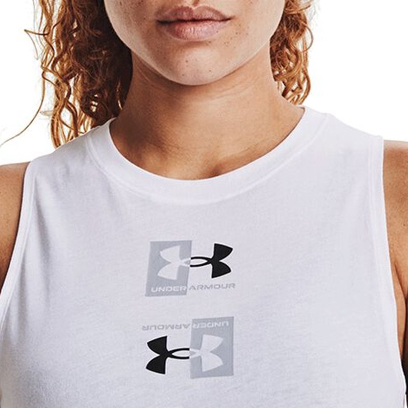 Майка женская Under Armour Live Ua Repeat Muscle Tank белая 1360836-100 изображение 3