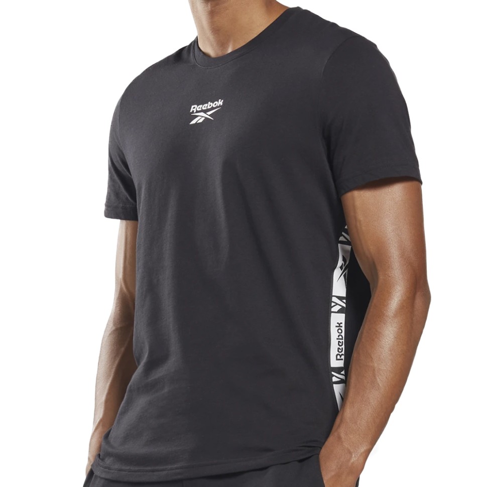 Футболка мужская Reebok Ri Tape Tee черная HB5975 — Sport City Футболка мужская Reebok Ri Tape Tee черная HB5975