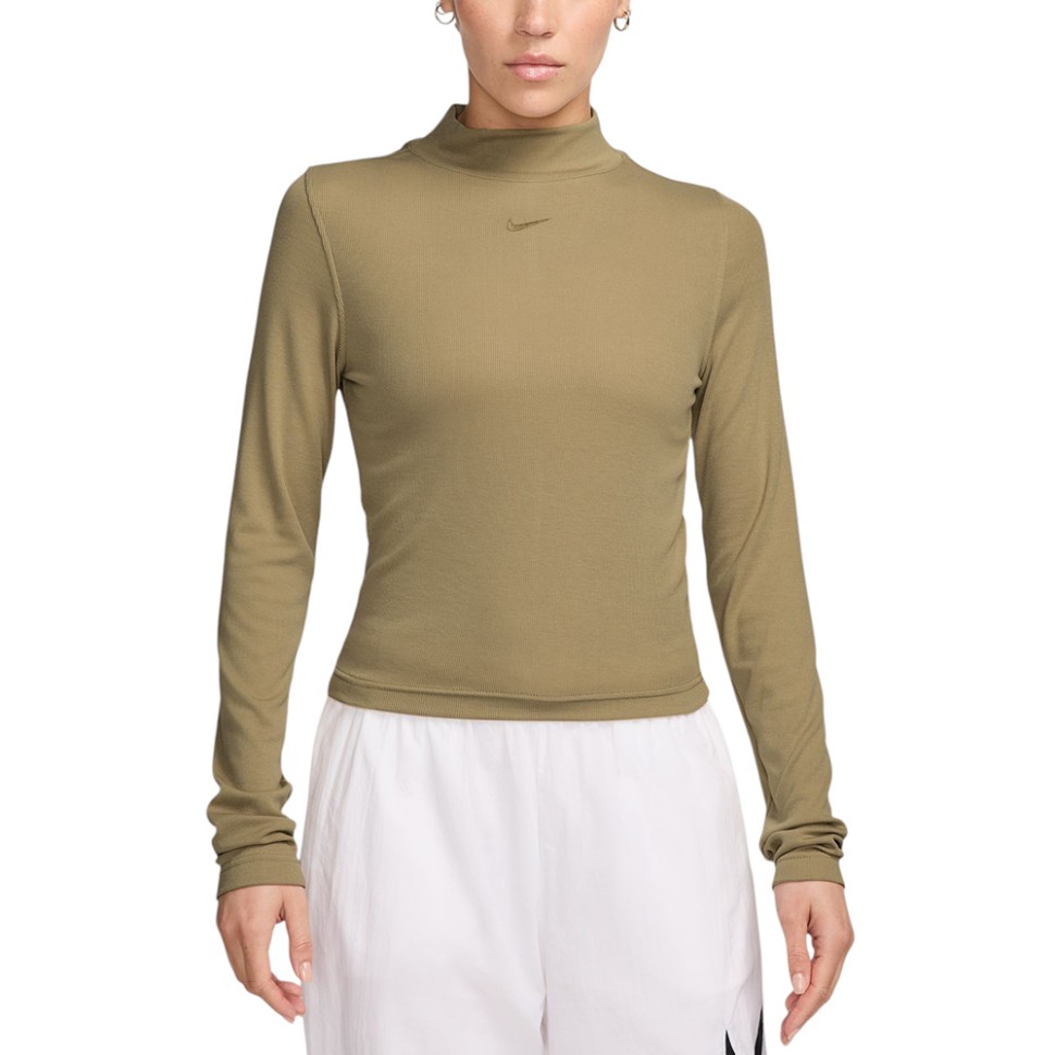 Футболка женская Nike W NSW ESSNTL RIB MOCK LS TOP бежевая DV7880-297 изображение 1
