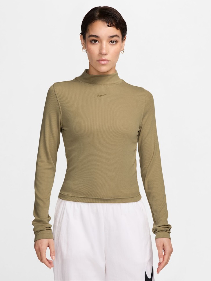 Футболка женская Nike W NSW ESSNTL RIB MOCK LS TOP бежевая DV7880-297 изображение 2