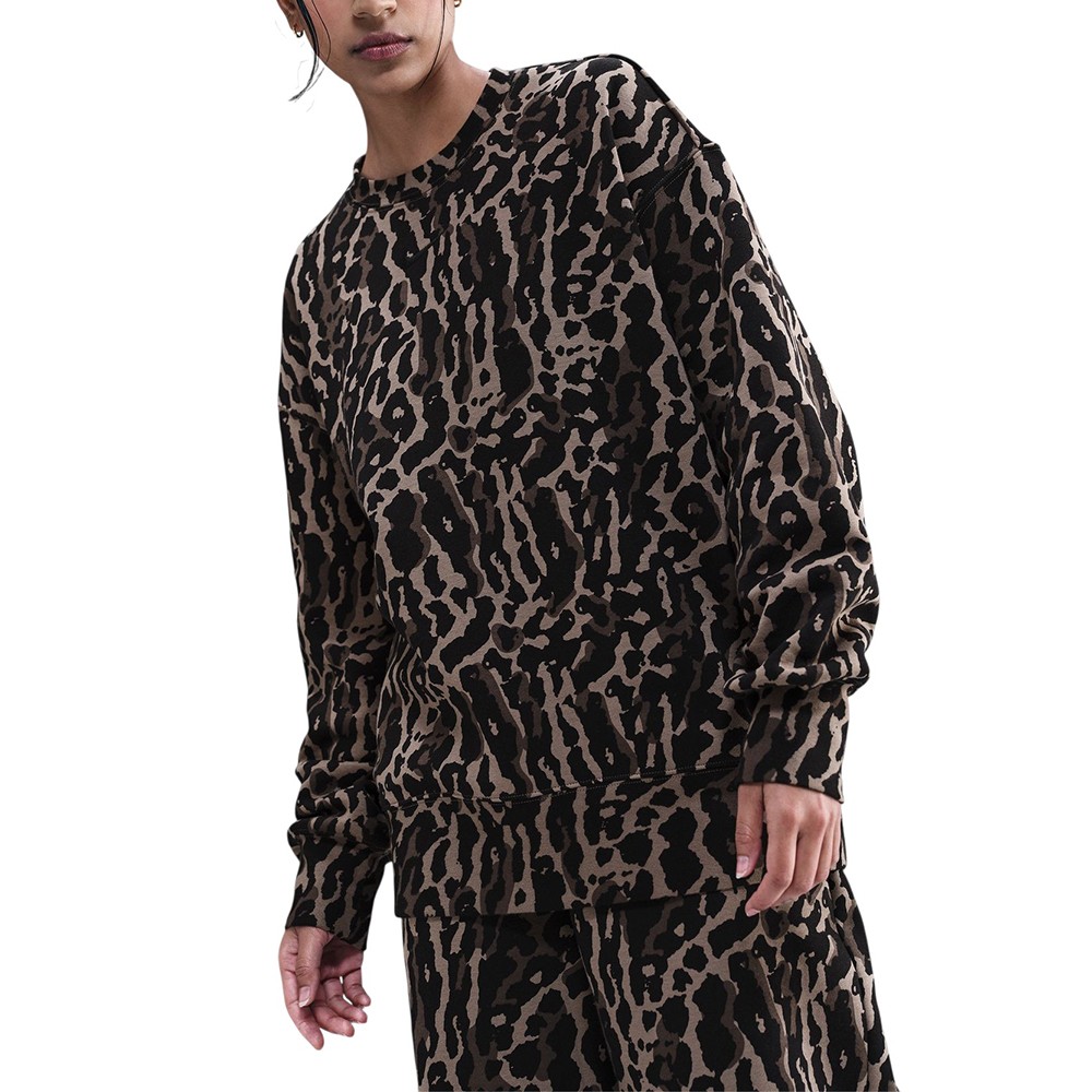 Толстовка женская Nike W NSW PHNX FLC OS AOP CREW коричневая IB2371-010