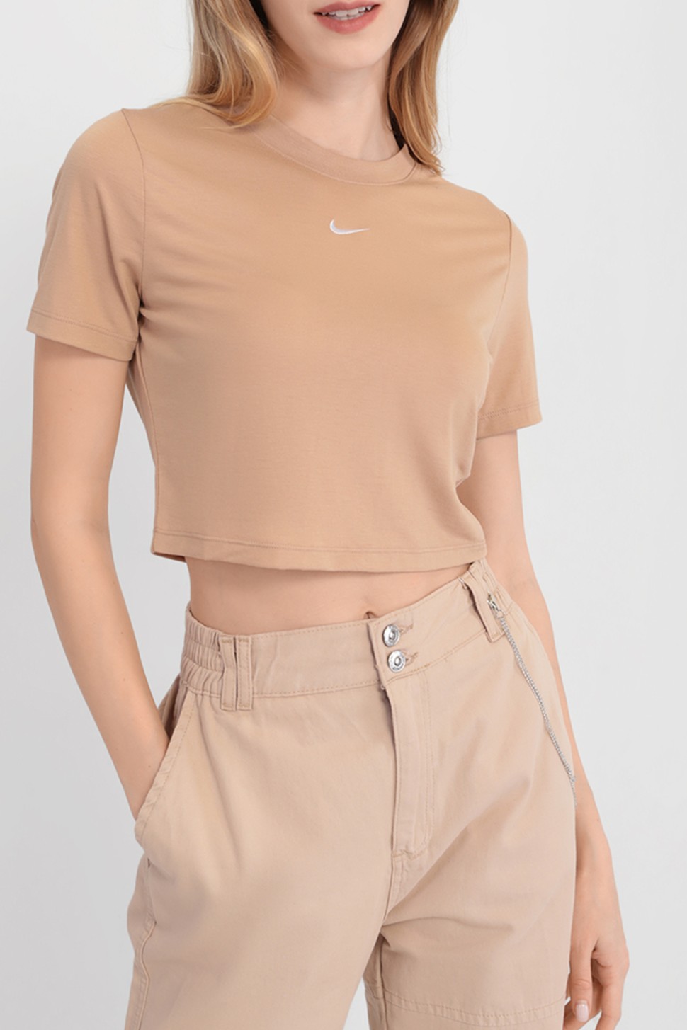 Футболка жіноча Nike W Nsw Essntl Tee Slim Crp Lbr бежева DD1328-200  — фото 2