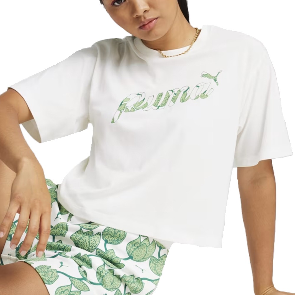 Футболка женская Puma ESS+ BLOSSOM Short Graphic Tee белая 68043202 изображение 1