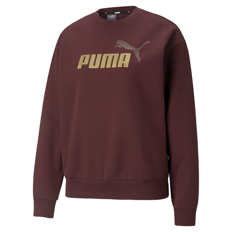 Толстовка женская Puma Ess+ Metallic Logo Crew бордовая 58689321 изображение 1