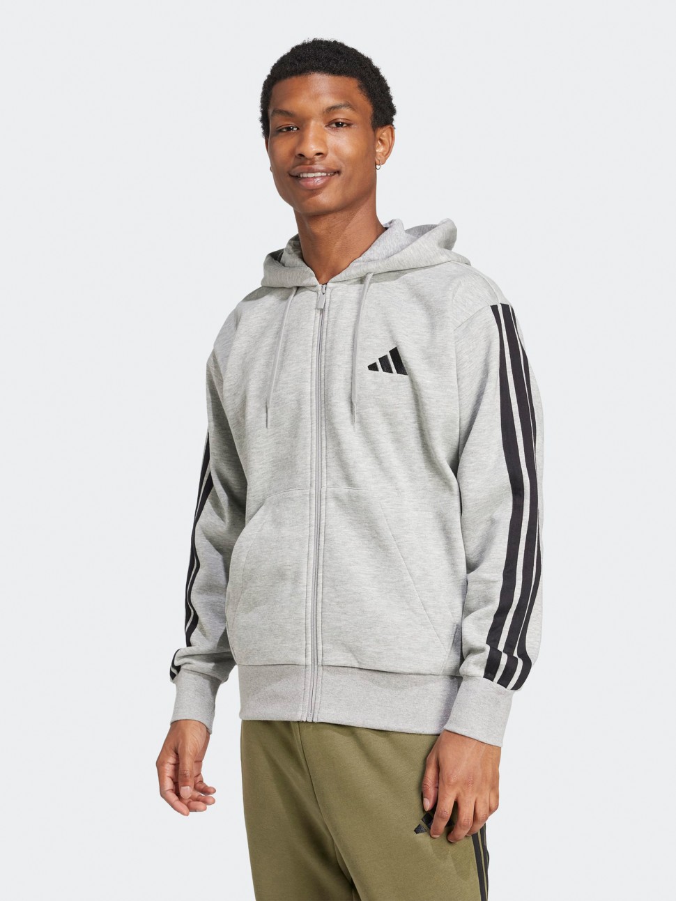 Толстовка чоловіча Adidas M 3S FL FZ HD сіра JD1865 — фото 2