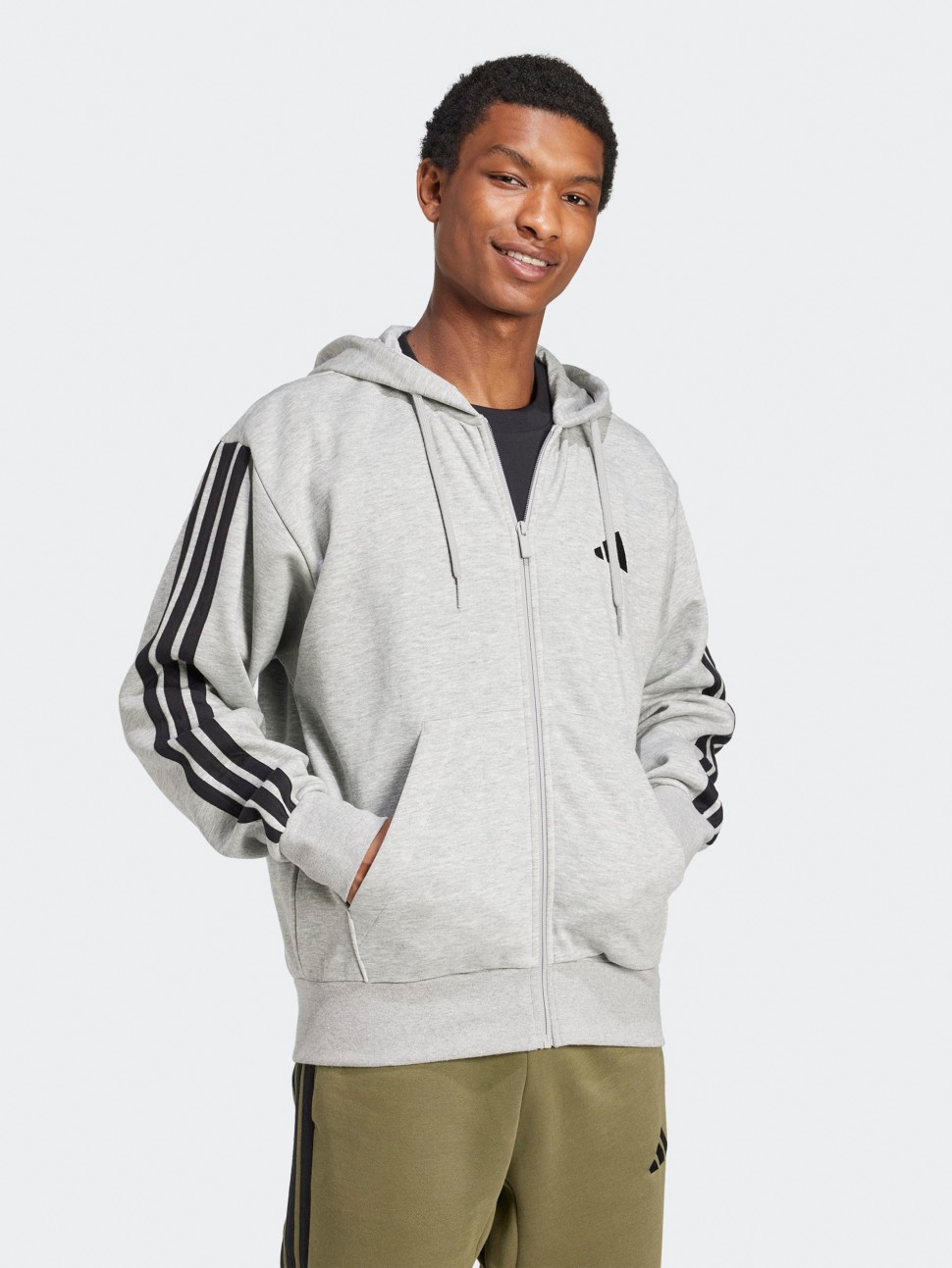 Толстовка чоловіча Adidas M 3S FL FZ HD сіра JD1865 — фото 4