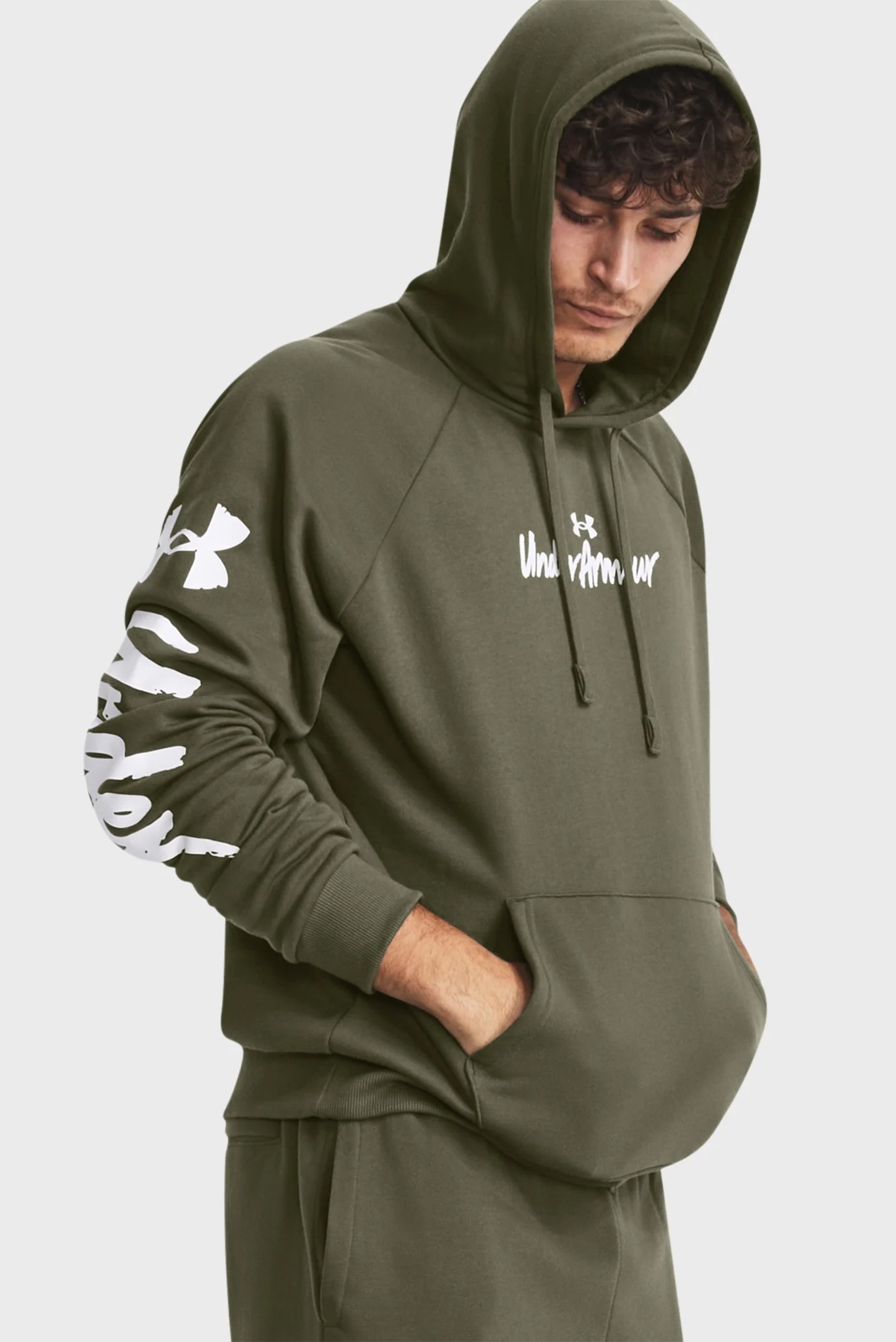 Толстовка мужская Under Armour UA Rival Fleece Graphic HD оливковая 1379760-390 изображение 2