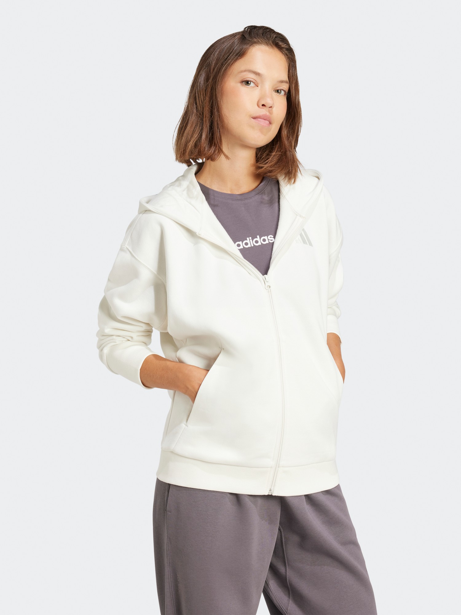 Толстовка женская Adidas W ALL SZN FZ HD белая JD4689 изображение 4