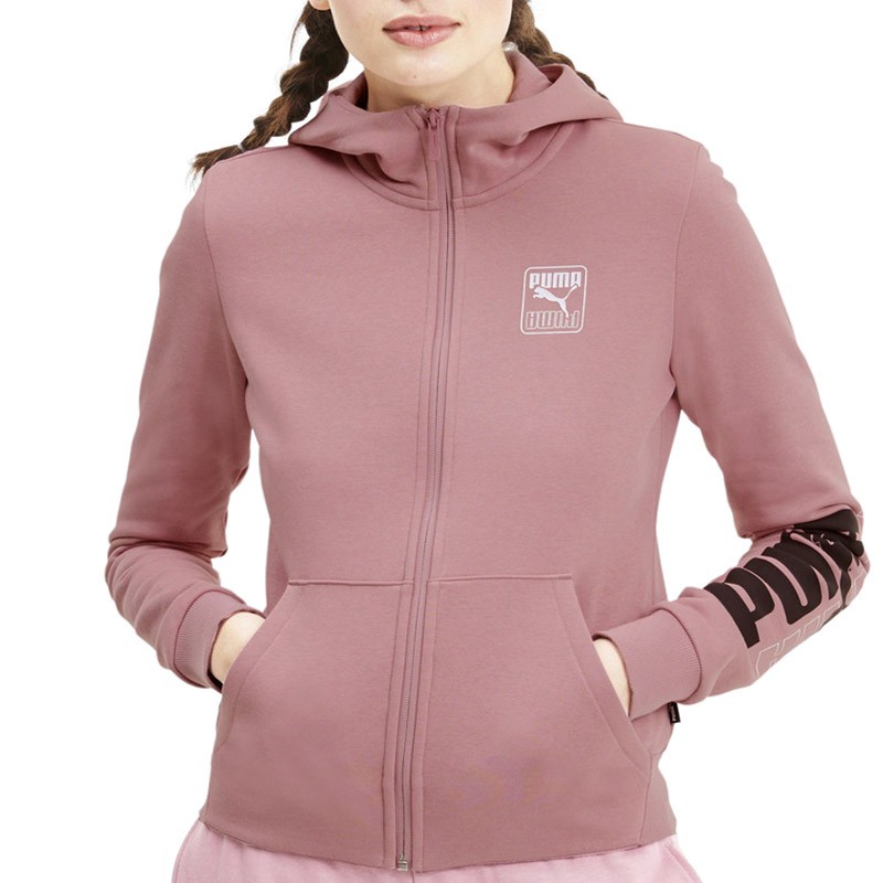 Толстовка женская Puma Rebel Full-Zip Hoodie FL розовая 58356716 — Sport City Толстовка женская Puma Rebel Full-Zip Hoodie FL розовая 58356716