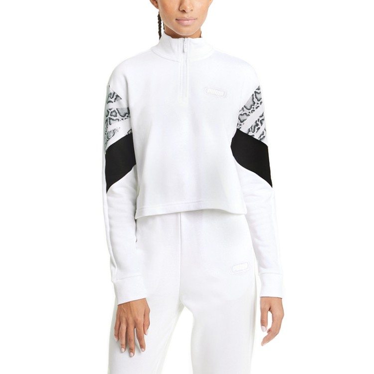 Толстовка женская Puma Rebel Half-Zip Crew белая 58575552 изображение 3