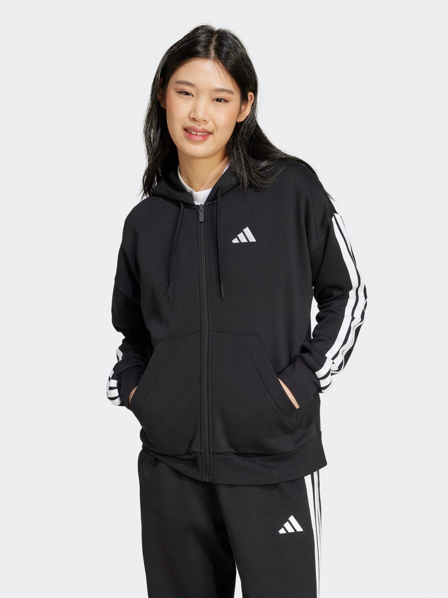 Толстовка женская Adidas W 3S FL FZ HD черная JE1283 изображение 2