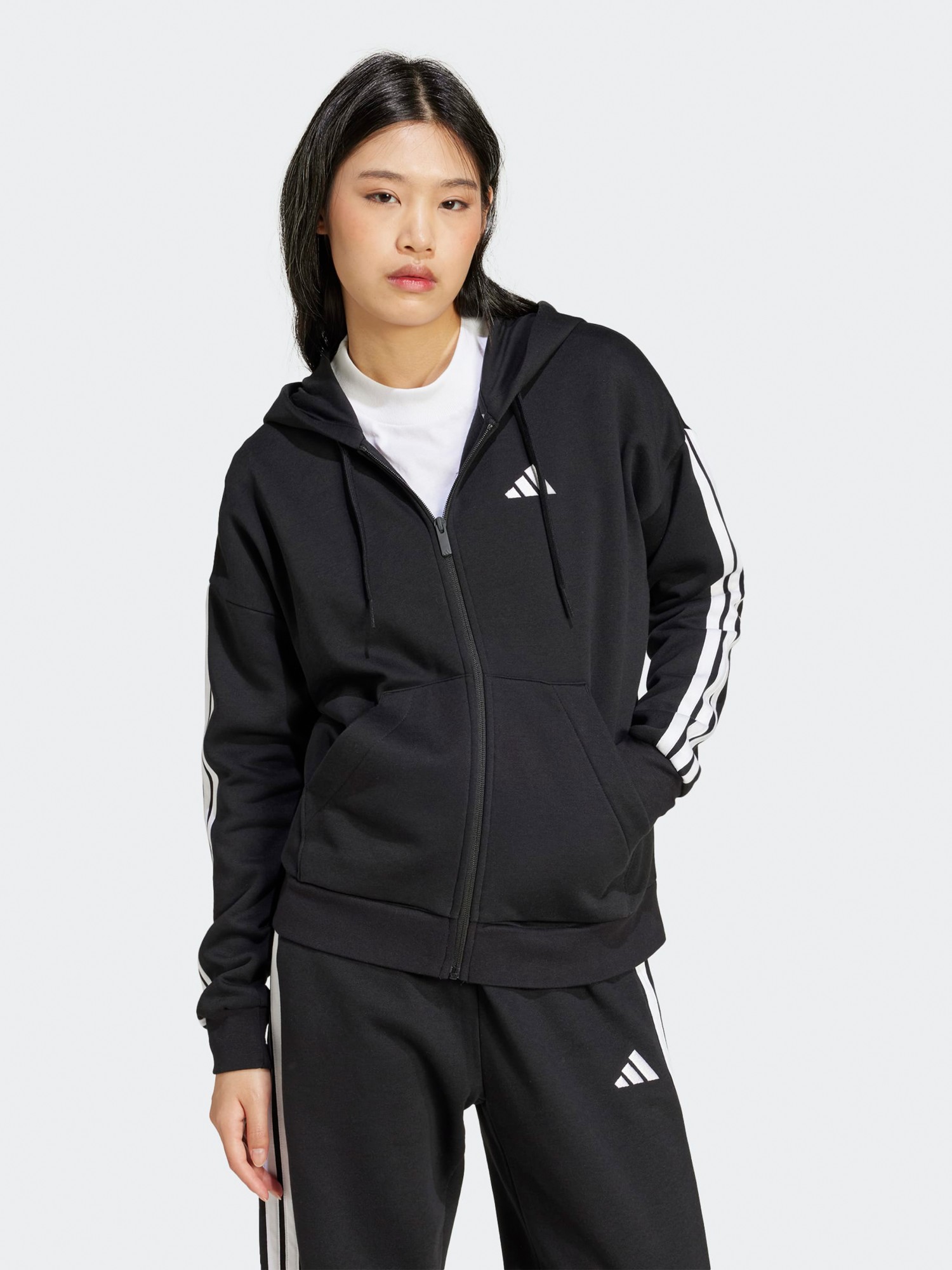 Толстовка женская Adidas W 3S FL FZ HD черная JE1283 изображение 4
