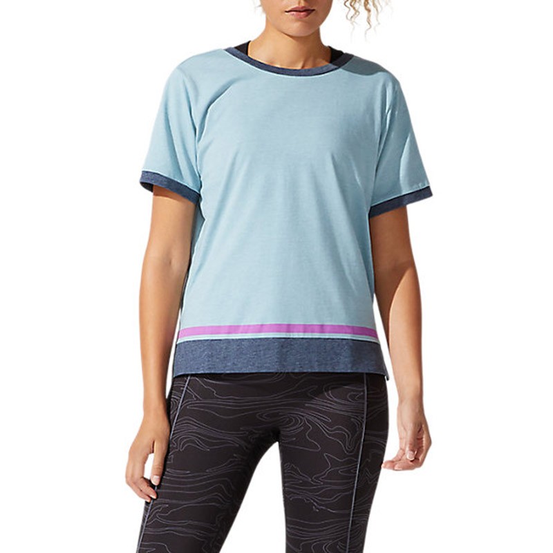 Футболка женская Asics W Color Block Ss Top голубая 2032B795-404 изображение 1