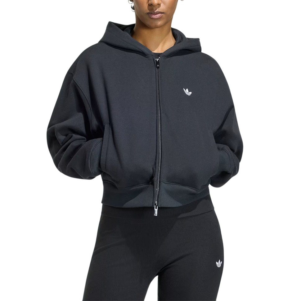 Толстовка женская Adidas ESS FL CP FZ HD черная KR9166 — Sport City Толстовка женская Adidas ESS FL CP FZ HD черная KR9166