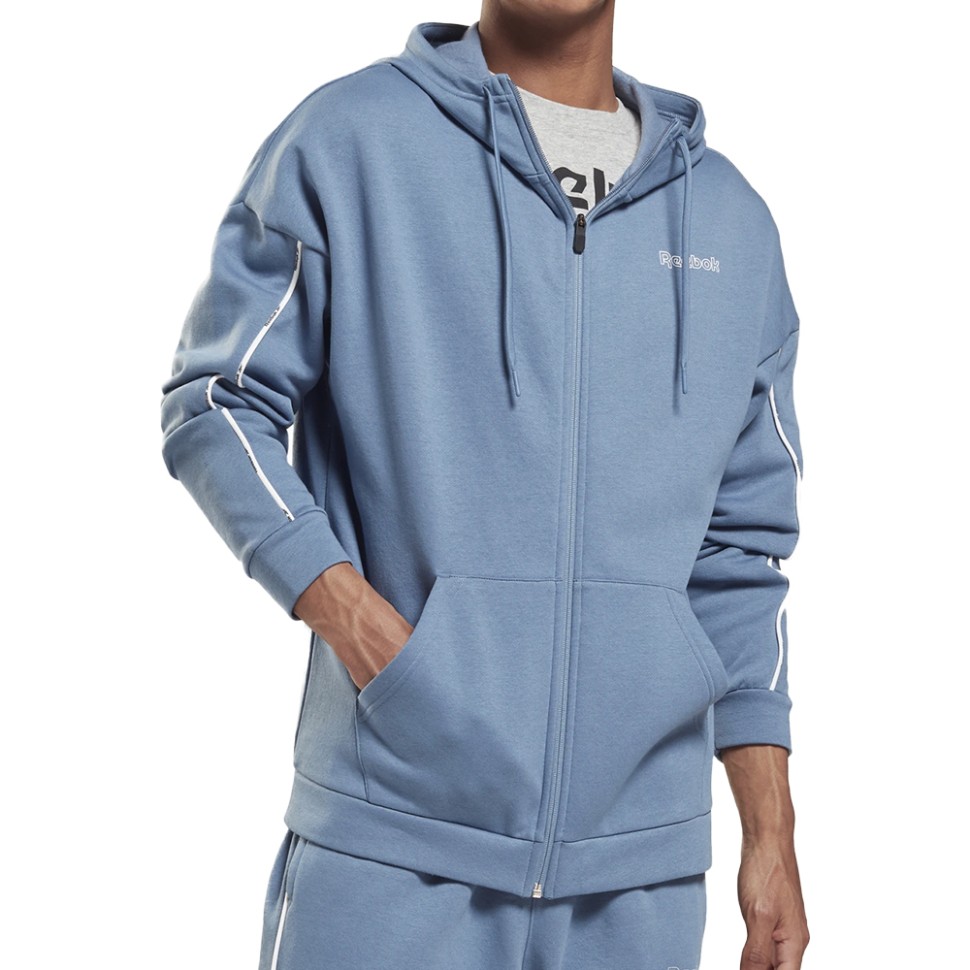Толстовка чоловіча Reebok Te Piping Fz Hoodie синя GS9303 — фото 1