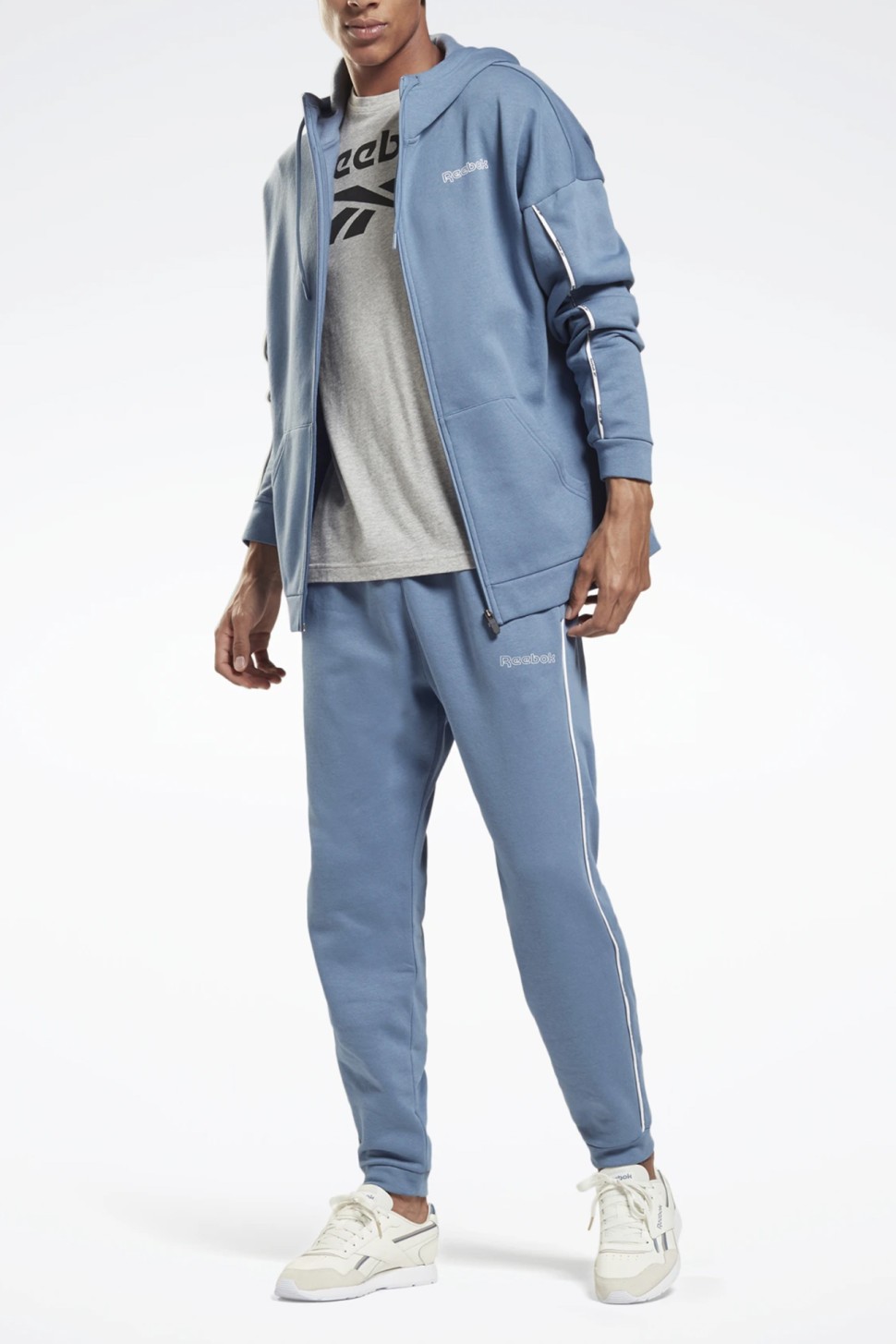 Толстовка чоловіча Reebok Te Piping Fz Hoodie синя GS9303 — фото 2
