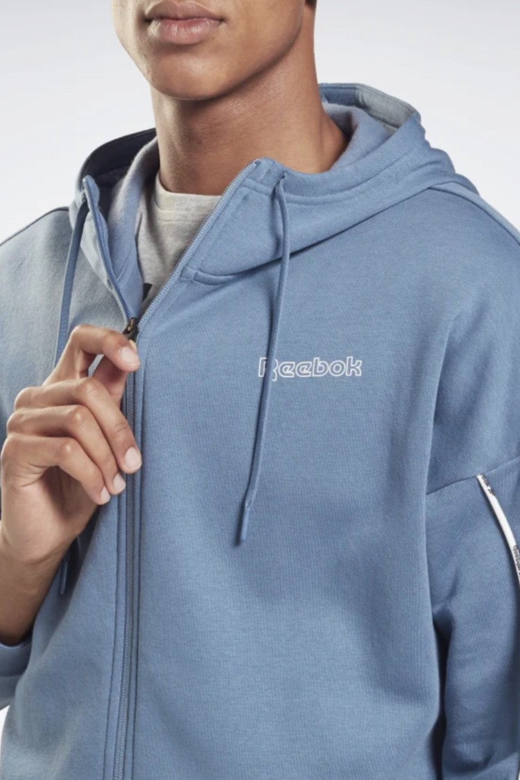 Толстовка чоловіча Reebok Te Piping Fz Hoodie синя GS9303 изображение 4