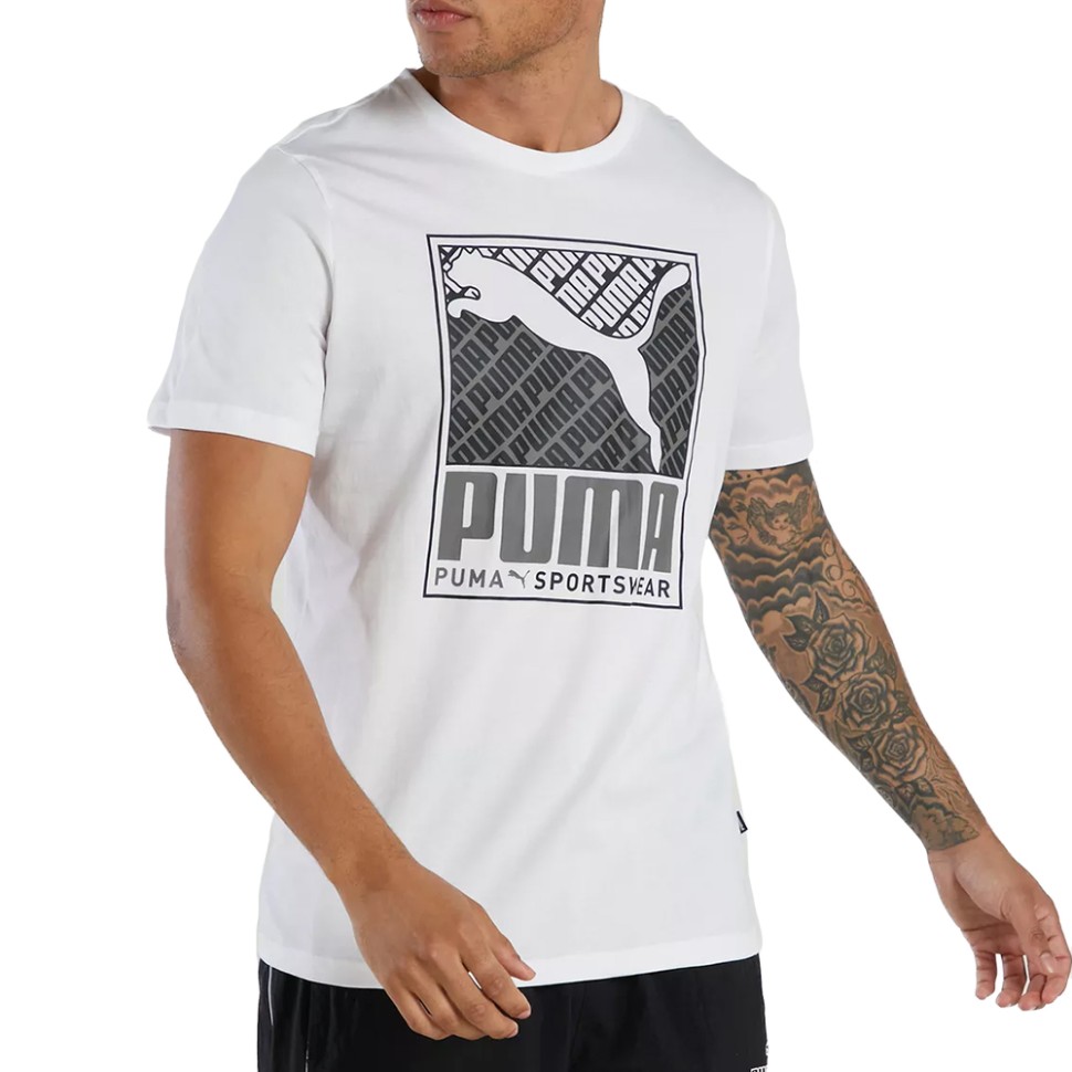 Футболка мужская Puma Cat Box Tee белая 58776602 — Sport City Футболка мужская Puma Cat Box Tee белая 58776602