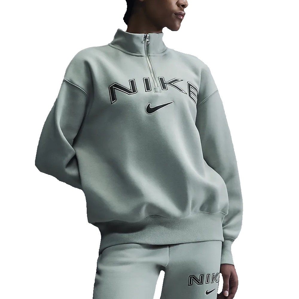 Толстовка женская Nike W NSW PHNX FLC OS LOGO QZ зеленая FV7679-370 изображение 1