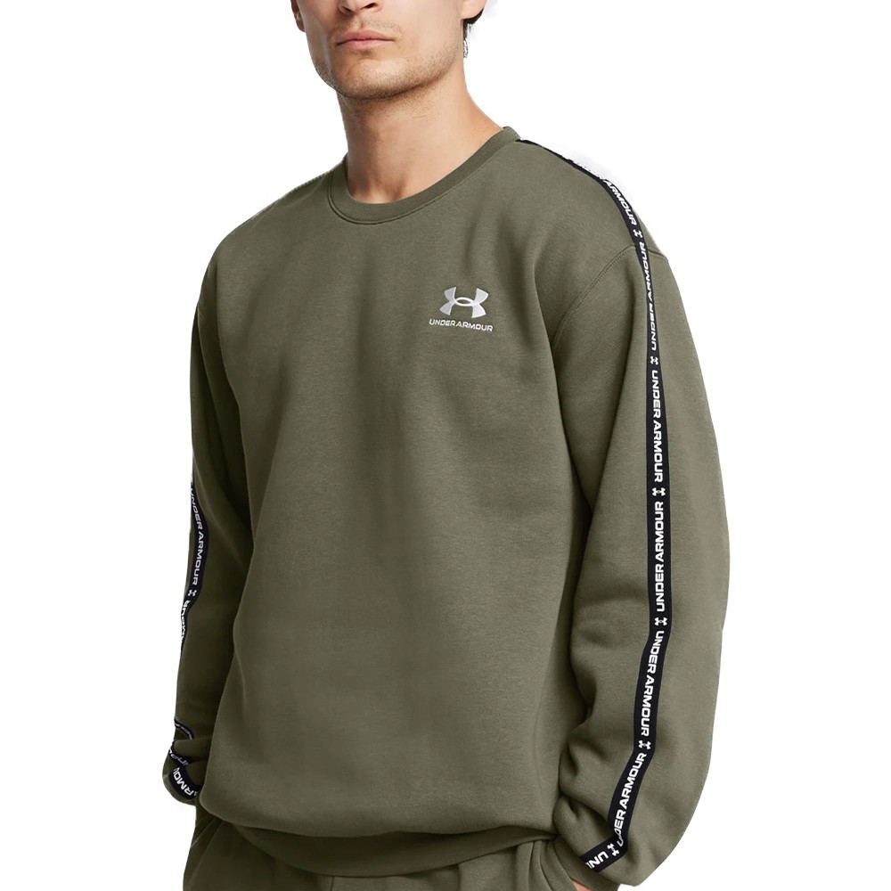 Толстовка мужская Under Armour UA Icon Fleece Crew Taping оливковая 1389357-390