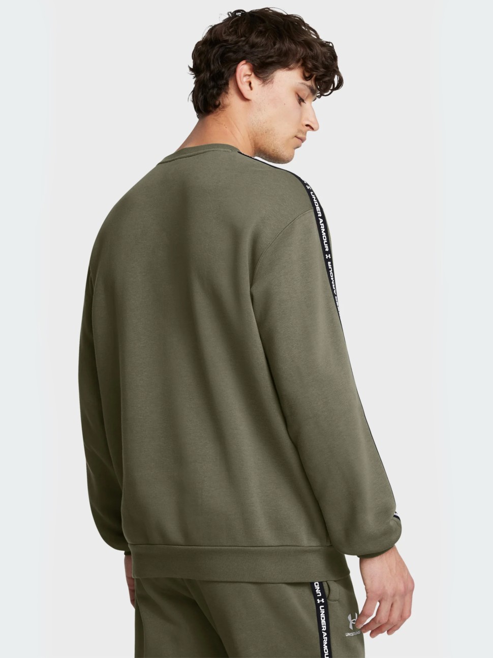 Толстовка чоловіча Under Armour UA Icon Fleece Crew Taping оливкова 1389357-390 — фото 3