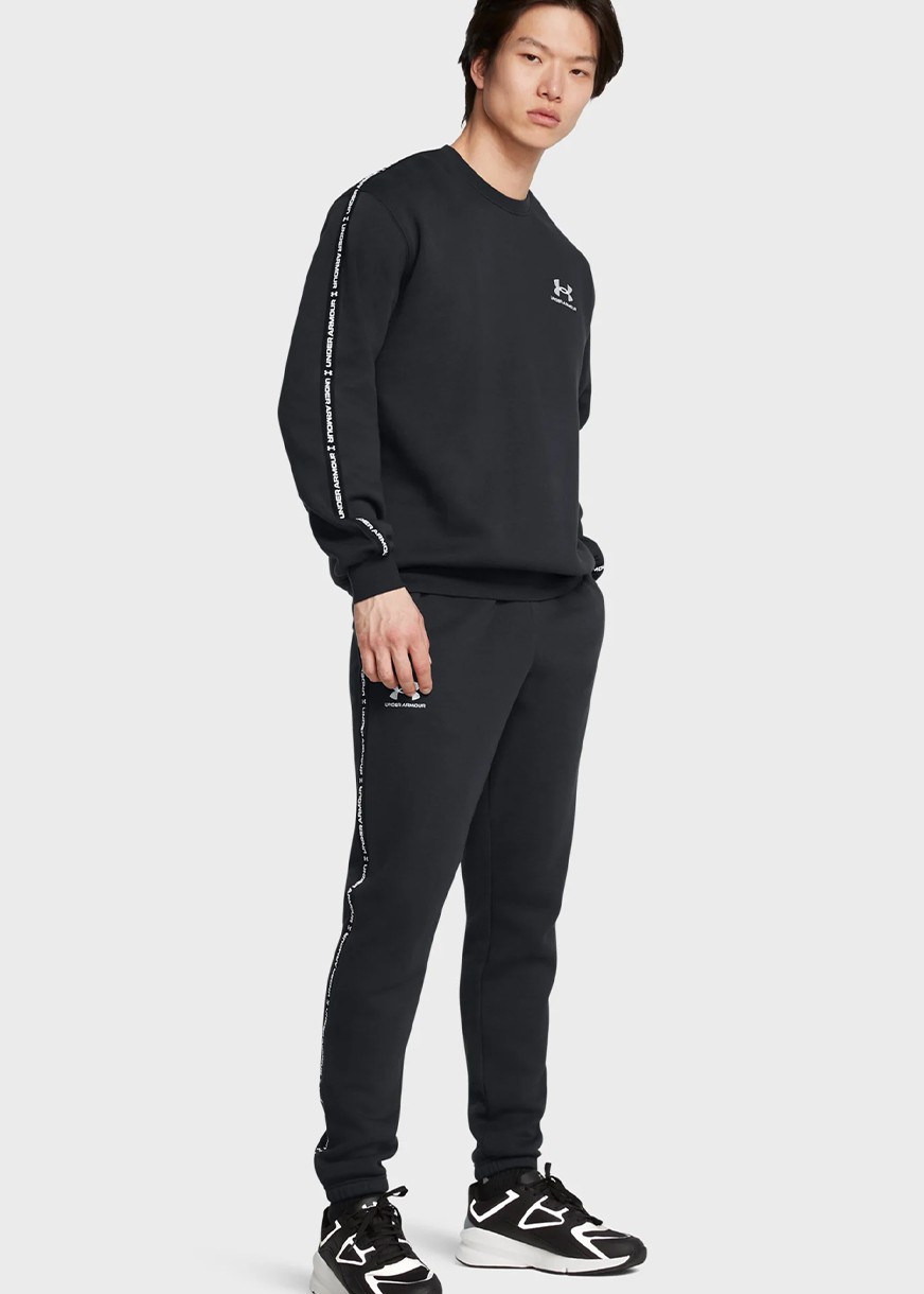 Толстовка чоловіча Under Armour UA Icon Fleece Crew Taping чорна 1389357-001 изображение 2