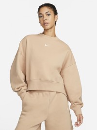 Толстовка женская Nike W NSW PHNX FLC CREW бежевая DQ5761-200 изображение 2