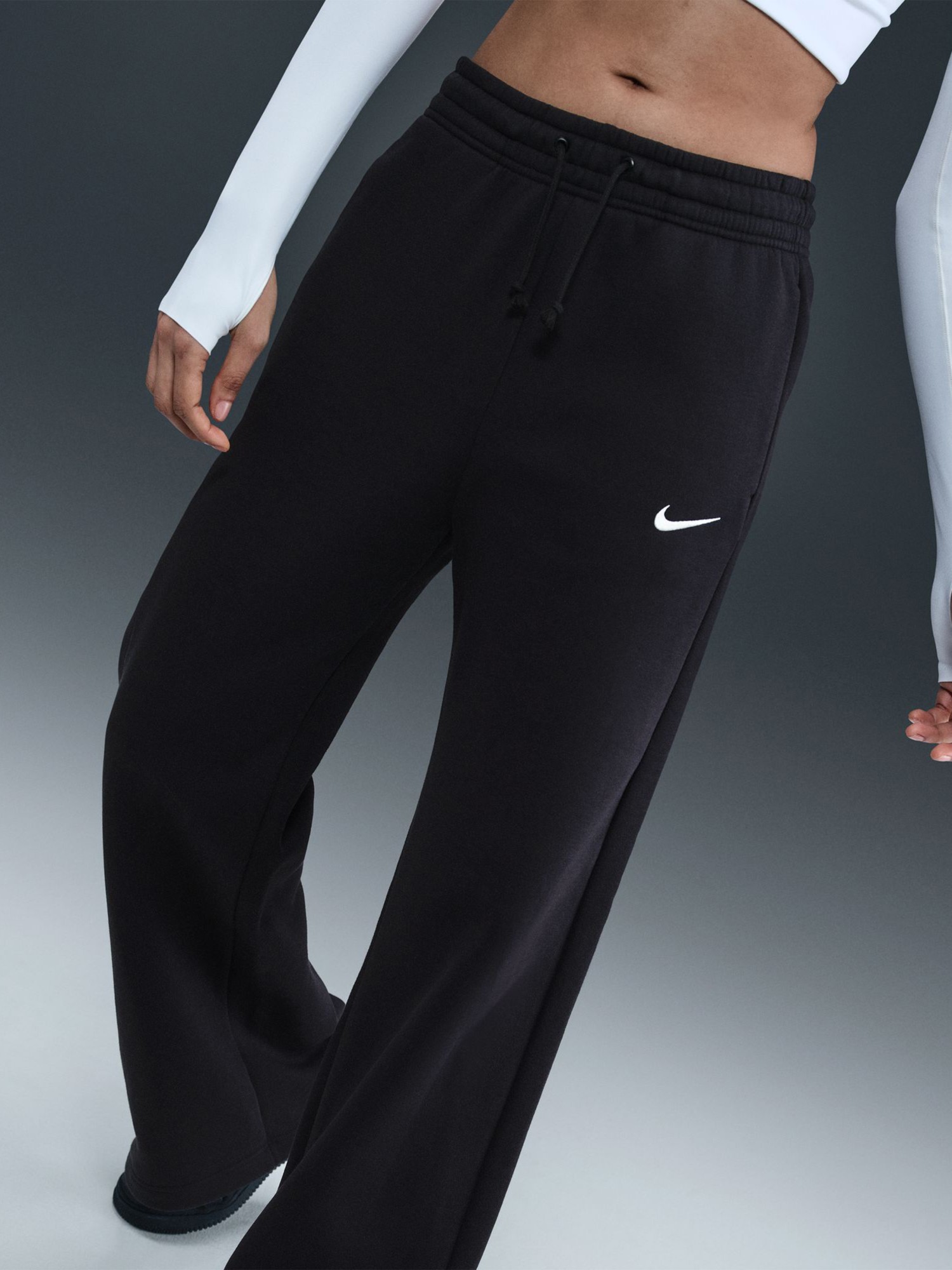 Брюки женские Nike W NSW PHNX FLC HR PANT WIDE 2 черные IH1011-010 изображение 5