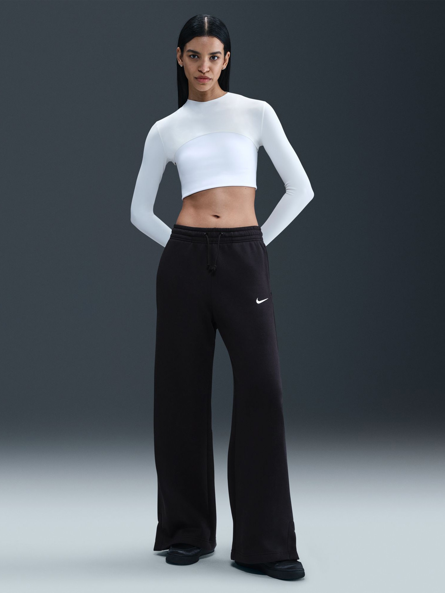 Брюки женские Nike W NSW PHNX FLC HR PANT WIDE 2 черные IH1011-010 изображение 8