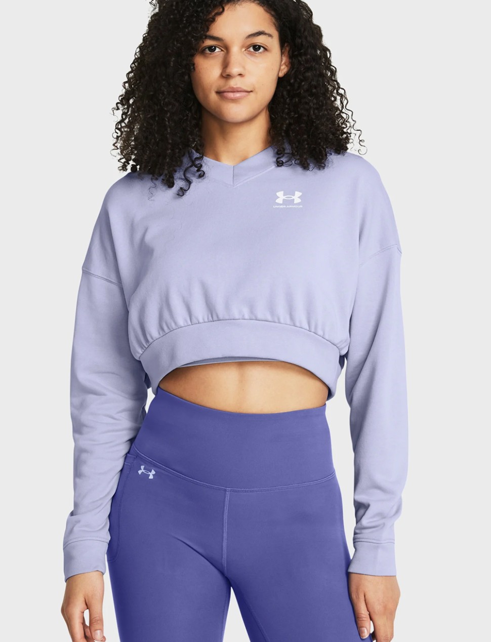 Толстовка женская Under Armour UA Rival Terry OS Crop Crw голубая 1382738-539 — фото 2