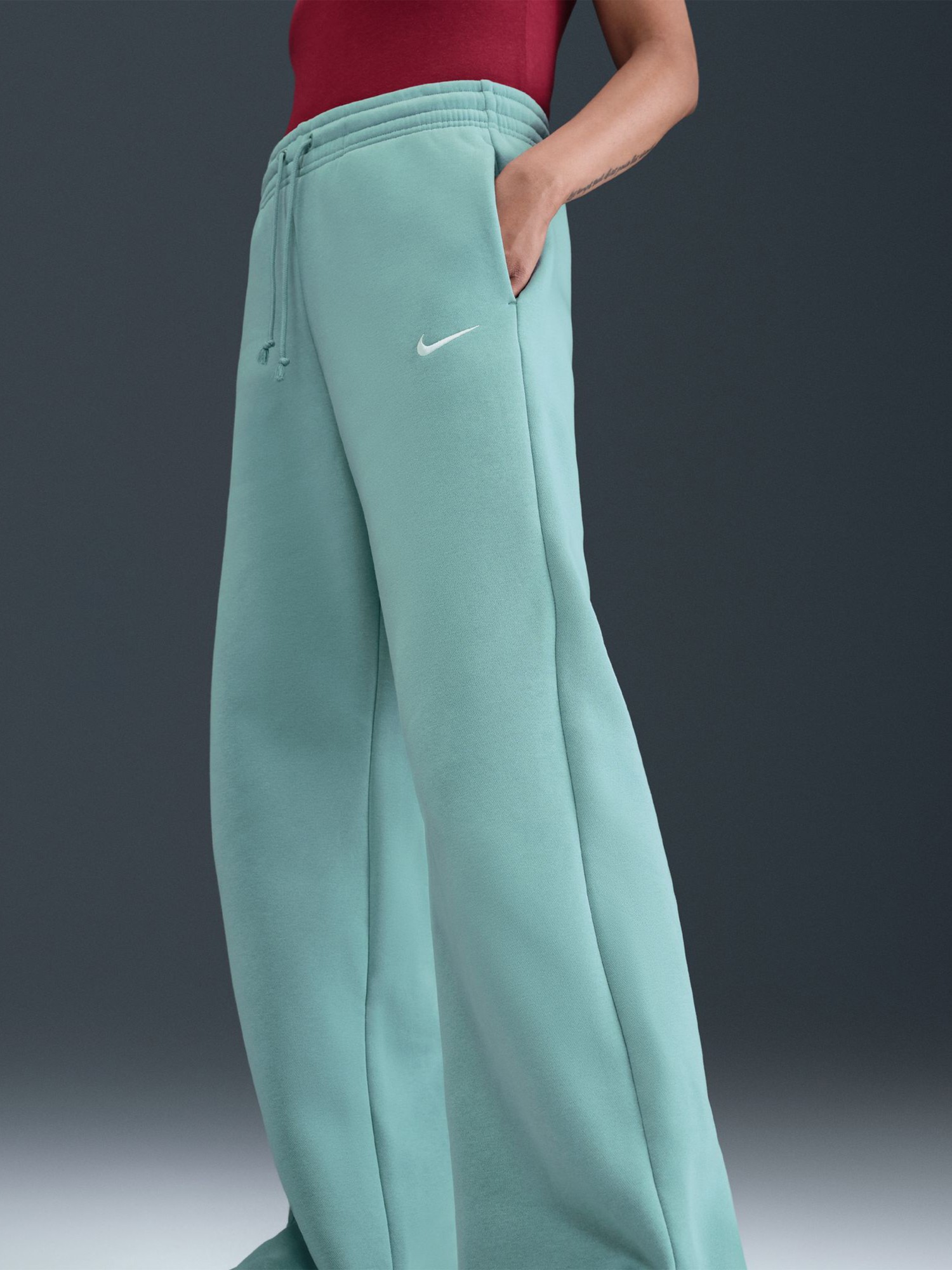 Брюки женские Nike W NSW PHNX FLC HR PANT WIDE 2 бирюзовые IH1011-017 изображение 5