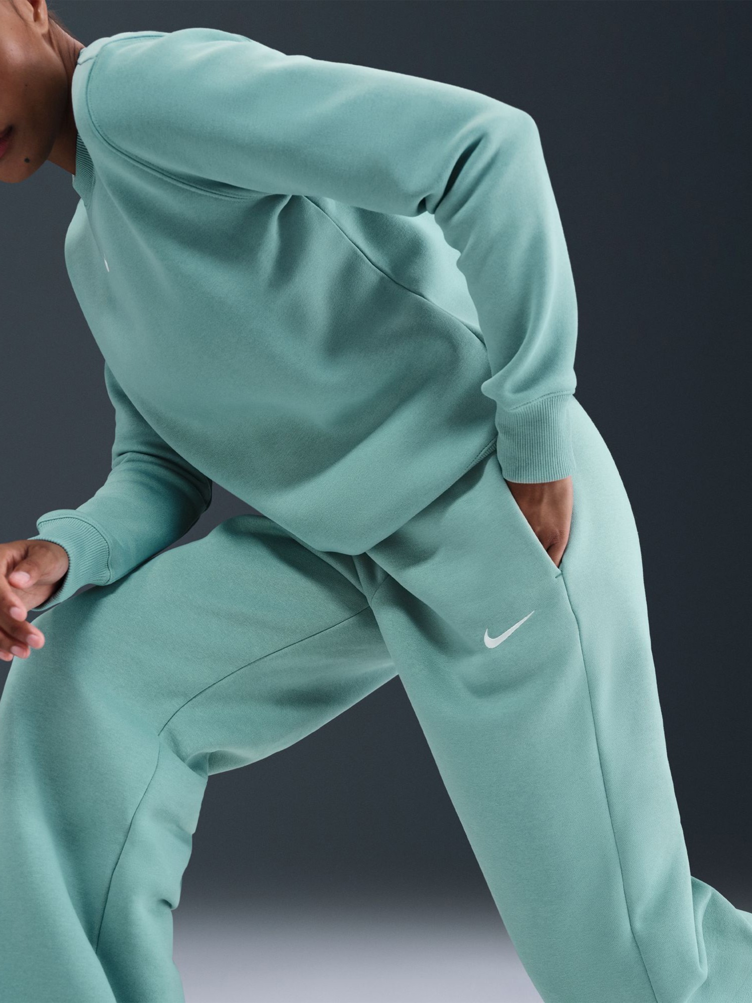 Брюки женские Nike W NSW PHNX FLC HR PANT WIDE 2 бирюзовые IH1011-017 изображение 7