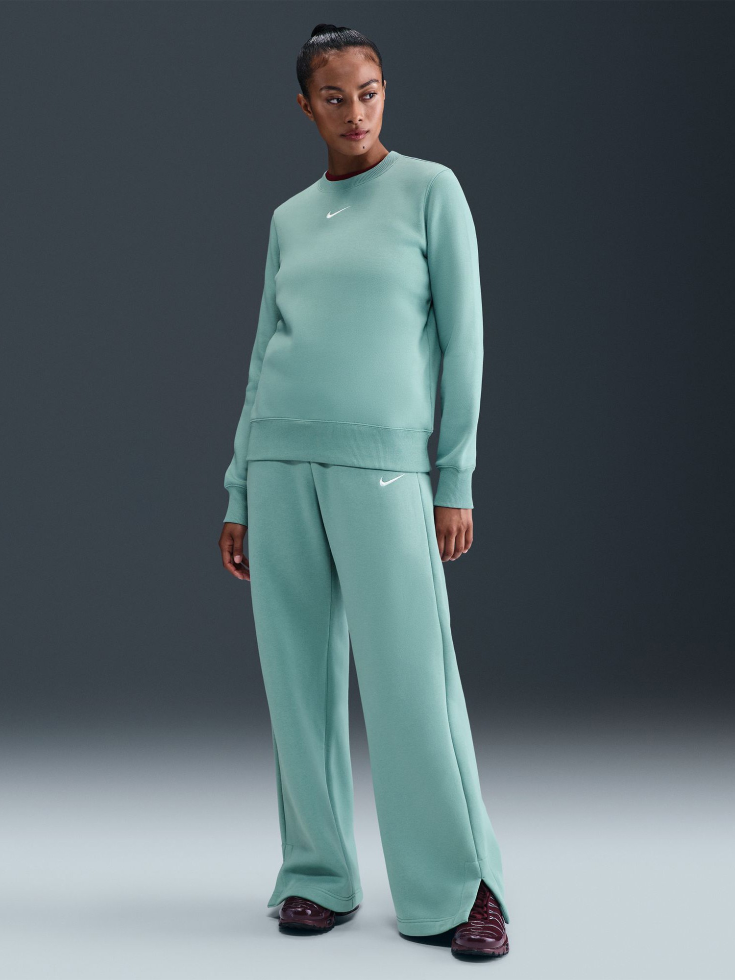 Брюки женские Nike W NSW PHNX FLC HR PANT WIDE 2 бирюзовые IH1011-017 изображение 8