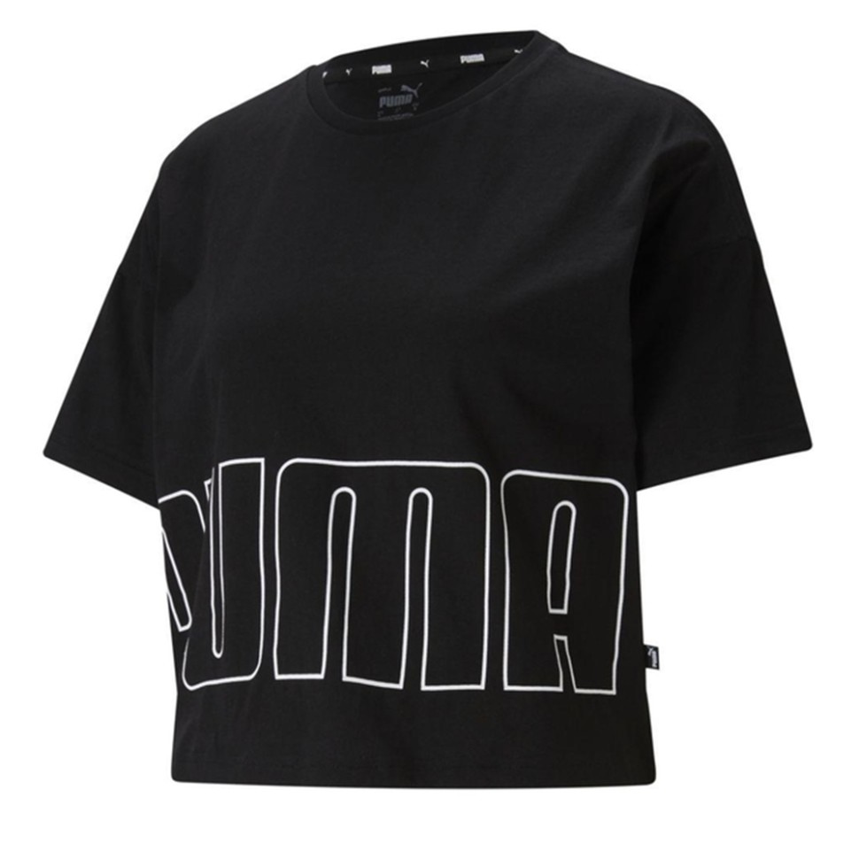 Футболка жіноча Puma Puma Logo Cropped Tee чорна 58789901 — фото 1