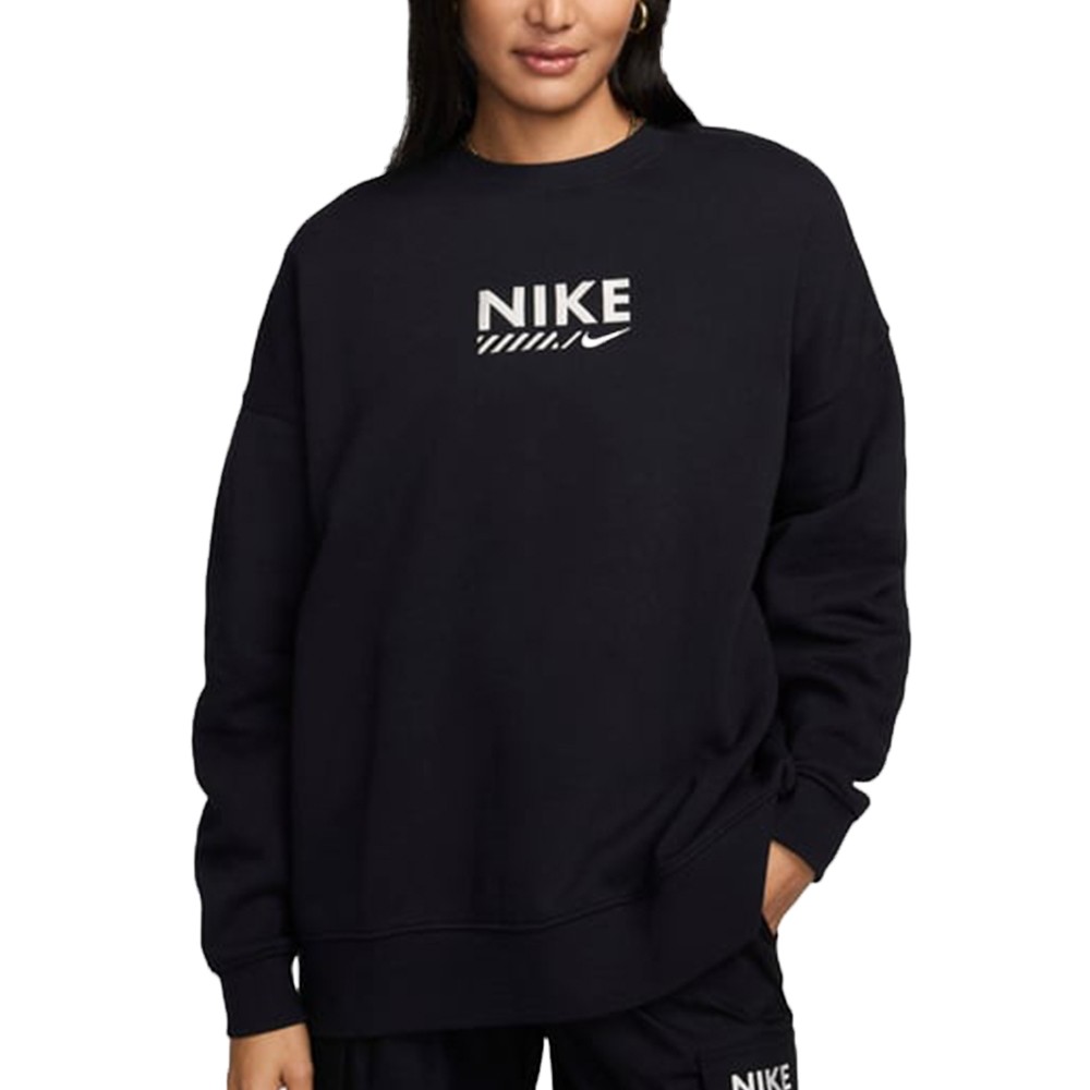 Толстовка женская Nike W NSW FLC OS CREW GLS черная HM4318-010