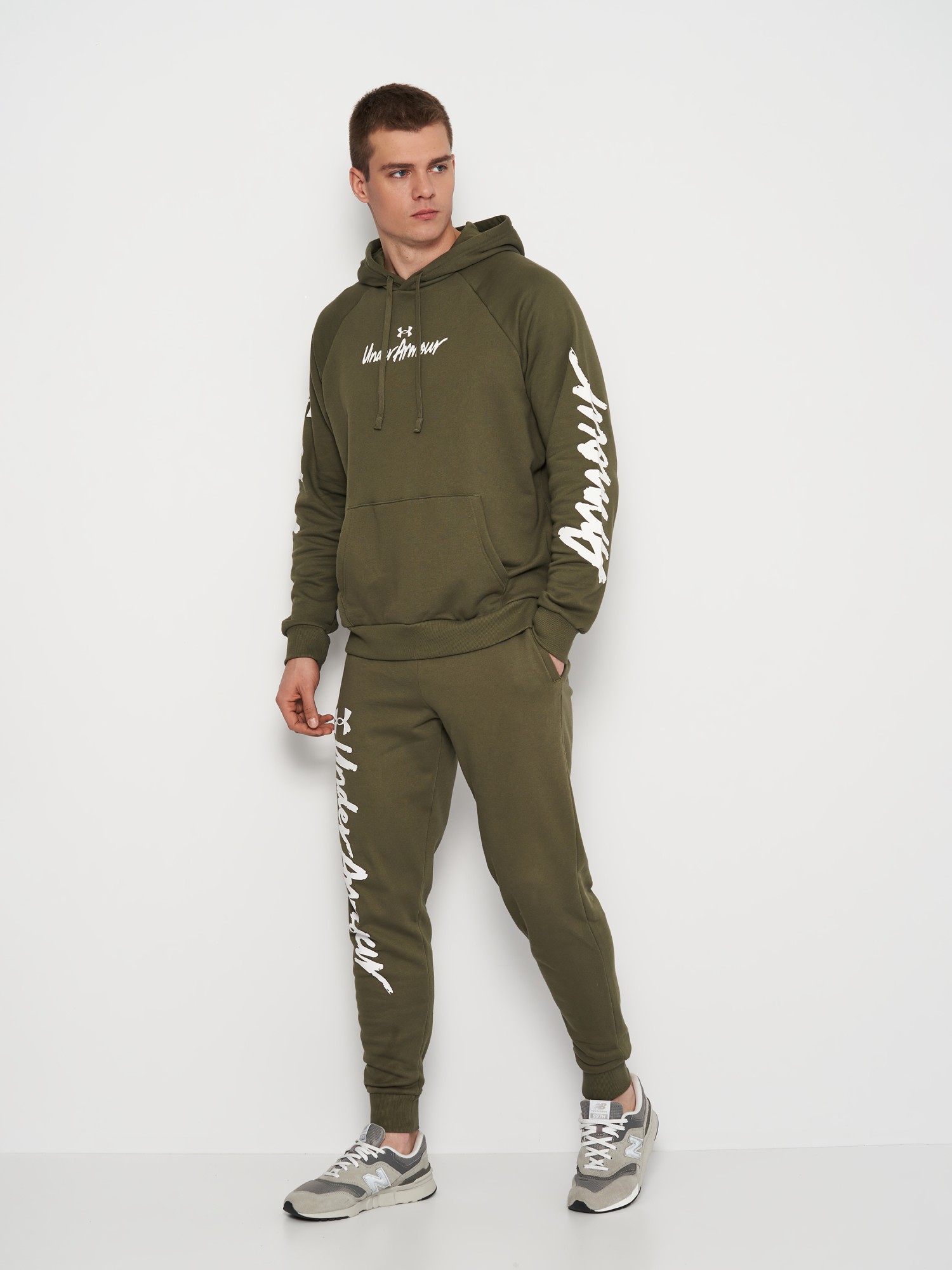 Брюки мужские Under Armour UA Rival Fleece Graphic Jgrs оливковые 1379776-390 изображение 4