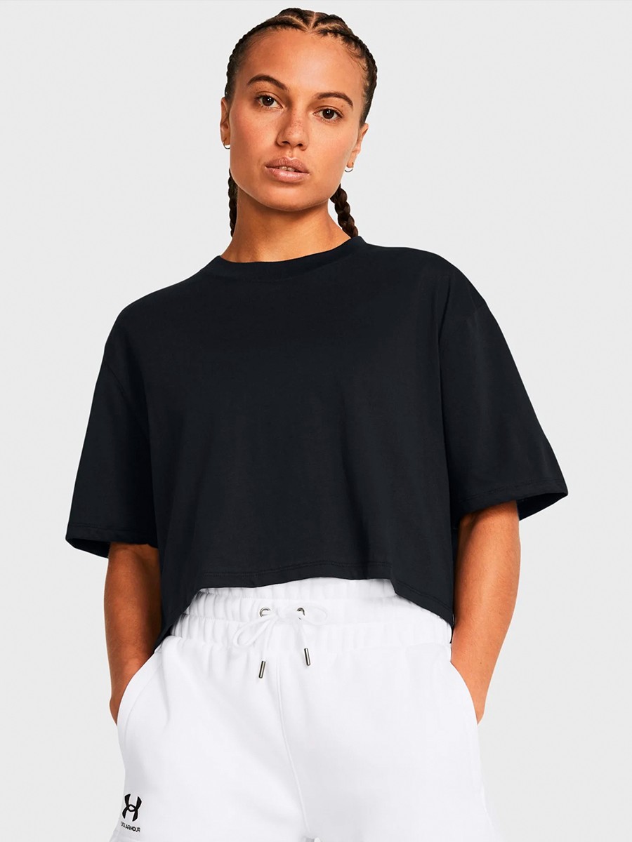 Футболка жіноча Under Armour Campus Boxy Crop SS чорна 1383644-001 — фото 2