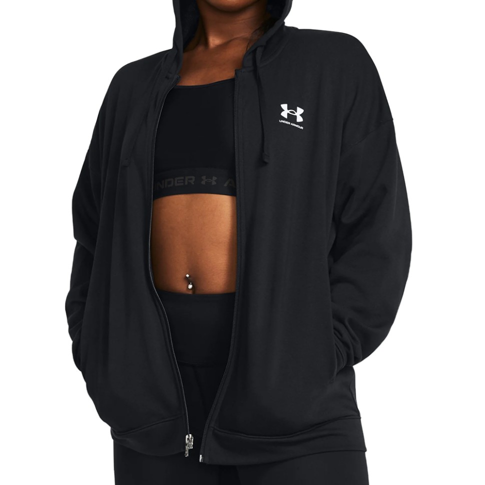 Толстовка жіноча Under Armour UA Rival Terry OS FZ Hooded чорна 1386043-001 изображение 1