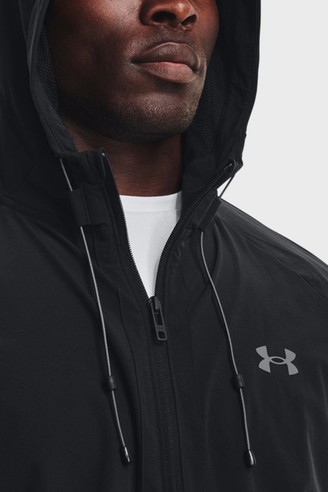 Вітровка чоловіча Under Armour UA Stretch Woven Windbreaker чорна 1377171-001 изображение 4